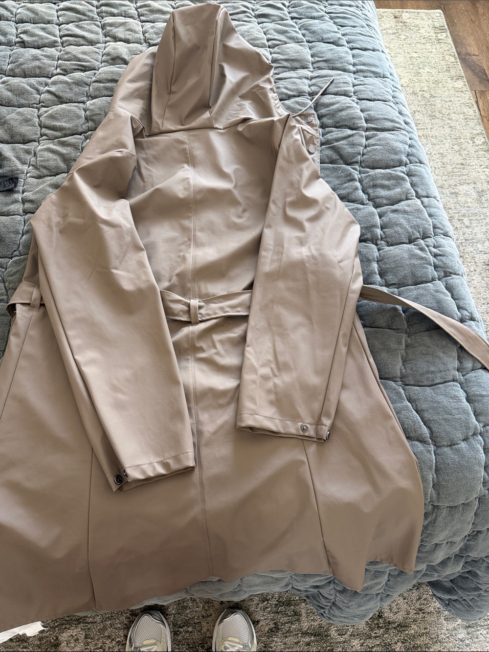 Rains Taupe Hooded Belted Trench Coat rain jacket - Picture 3 of 3